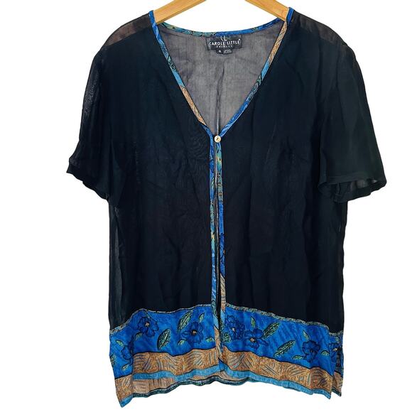 Carole Little Dress Short Sleeve Sheer Floral Piped Trim Cardigan Wrap Size 8 - Picture 1 of 5